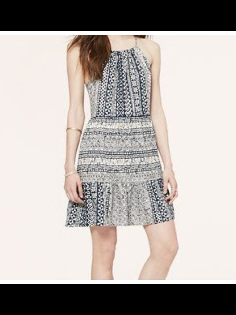 LOFT Blue and White Printed Halter Mini Dress